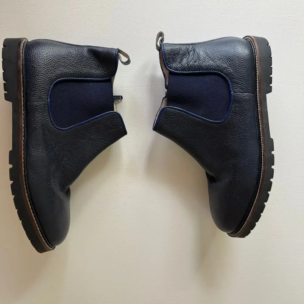Mini Boden Kids Leather Chelsea Zip Boots Dark Navy Blue Midnight Size EU 38/Y6